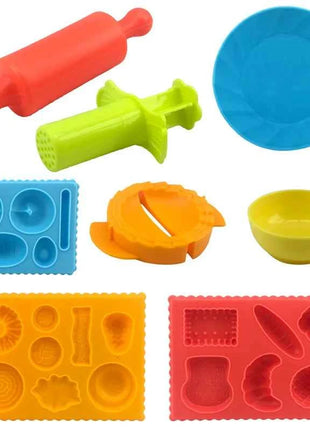 Stampi per pasta da gioco per alimenti per bambini Plastica Frutta Verdura Gnocco Stampo per noodle Coltello Forchetta Ciotola Piatto Accessori per plastilina Giocattoli
