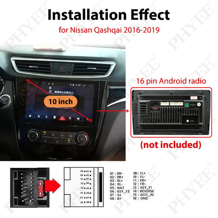 Adattatore per cablaggio radio CAN Bus con telaio da pannello per Nissan Qashqai J11 2016-2019, per multimediale Android 2 Din 10" 16 pin