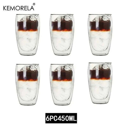 Set Tazze in Vetro a Doppia Parete Borosilicato Termoresistente per Tè Caffè Succo e Acqua