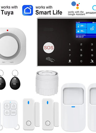 Telecamera WIFI Sistema di allarme GSM Sistema di allarme di sicurezza antifurto domestico wireless Tuya APP Sirena di controllo Rilevatore di movimento Sensore di fumo PIR