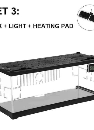 Acrylic Reptile Breeding Box with LED Lizards Snakes Winter Incubator with Heating Pads Reptiles Feeding Box Anti-escape Cages