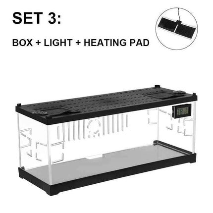 Acrylic Reptile Breeding Box with LED Lizards Snakes Winter Incubator with Heating Pads Reptiles Feeding Box Anti-escape Cages