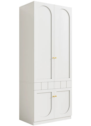 Armadio verniciato a 2 ante con cassetti, 80×50×200 cm, bianco, autoportante, per camera da letto, ampio guardaroba con maniglie in metallo solido, armadio multifunzionale, organizer robusto per la casa, guardaroba per ripo