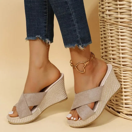 Alla moda bocca di pesce cava traspirante zeppa nuove scarpe da donna comode Casual aumentate eleganti pantofole Zapatos Mujer