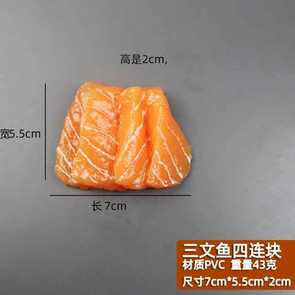 1pcs Simulated Sushi Model Simulated Salmon Fake Japanese Cuisine Simulated Salmon Slices Four Consecutive Pieces Food Model PVC