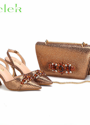 Nuovi arrivi Design speciale colore rosa scarpe e borsa da donna africane Set sandali a punta per la festa di nozze