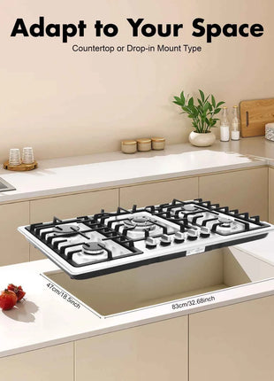 5 Burner Gas Stove Stainless Steel Gas Cooktop 1-3.3KW Gas Stove Electronic Pulse Ignition Built-in Gas Hob 2000Pa Gas Cooktop