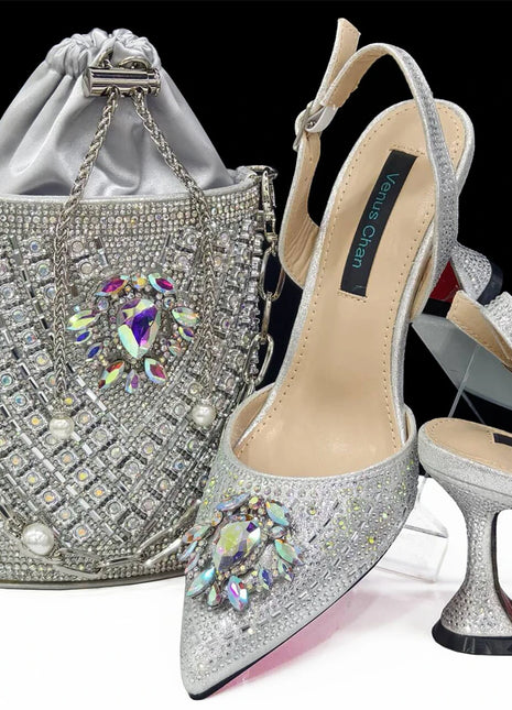 Venus Chan Set coordinato per scarpe e borse italiane 2024 Festa con tacco nigeriano per donna Colore arancione Design italiano Matrimonio INS 2024