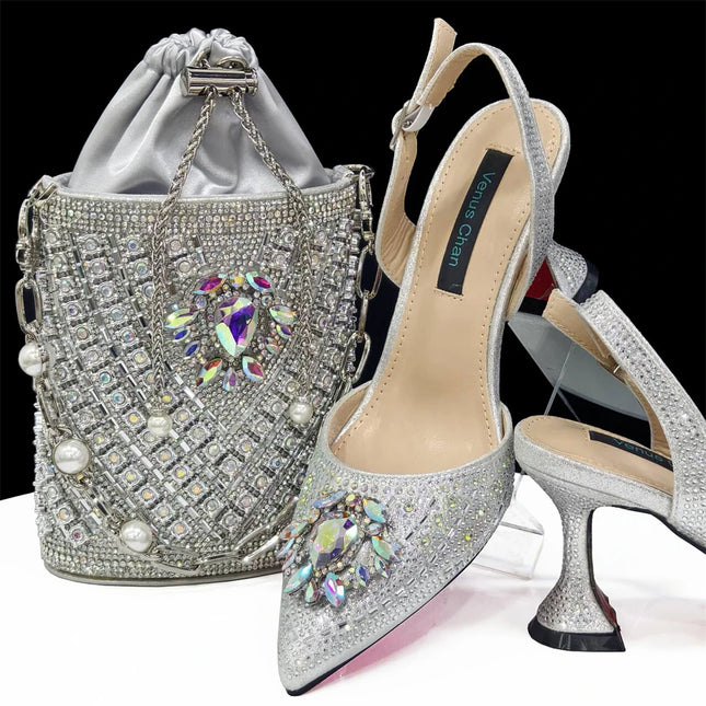 Venus Chan Set coordinato per scarpe e borse italiane 2024 Festa con tacco nigeriano per donna Colore arancione Design italiano Matrimonio INS 2024