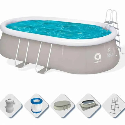 Piscina Fuoriterra Ovale Avenli con Struttura in Acciaio Cm 540x304x106 Grigia con Pompa Filtro, Scala e Teli Inclusi