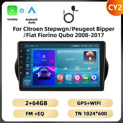 Podofo 2Din 8 + 128G Car Radio For Citroen Nemo/Peugeot Bipper/Fiat Fiorino Qubo 2008-2017 Android Auto Carplay GPS RDS Car Stereo