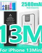 0 Cycle High Capacity Battery For iPhone 11 11Pro 12Pro 12 13 14 13Pro 14Pro Max Mini Phone Bateria + Free Tool Kit