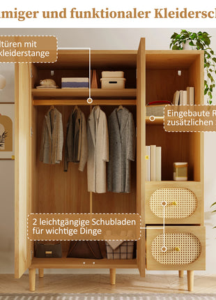 Armadio in legno di quercia stile rustico 161x120x44cm – 2 ante, 2 cassetti, ripiani aperti e asta appendiabiti – Design classico per camera da letto o corridoio – Ampio spazio per vestiti, biancheria e accessori – Co