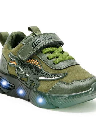 EXDINO Dinosauro Bambini piccoli Primavera Autunno Scarpe luminose a LED Bambini Spinosaurus Ragazzi Glowing Scarpe da ginnastica sportive casual antiscivolo