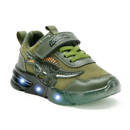 EXDINO Dinosauro Bambini piccoli Primavera Autunno Scarpe luminose a LED Bambini Spinosaurus Ragazzi Glowing Scarpe da ginnastica sportive casual antiscivolo