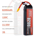 SUNPADOW 3S 8200mAh RC Lipo Battery for 11.55V 120C with XT60 Connector for RC Airplane Aircraft Quadcopter Drone FPV Helicopter