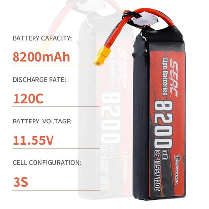 SUNPADOW 3S 8200mAh RC Lipo Battery for 11.55V 120C with XT60 Connector for RC Airplane Aircraft Quadcopter Drone FPV Helicopter