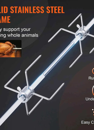 SucceBuy Universal Grill Rotisserie Kit for Grills, Electric BBQ Grill with 9W Motor Stainless Steel Automatic Grilling Kit