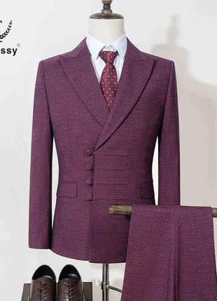 ST Cassy Elegant mens suits for wedding Slim fit Double Breasted Multiple buttons Casual Business Two-piece dress party outfit
