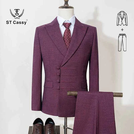 ST Cassy Elegant mens suits for wedding Slim fit Double Breasted Multiple buttons Casual Business Two-piece dress party outfit