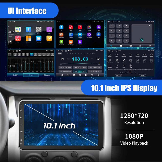 ESSGOO 10.1" 1 DIN Android 14 4+64G CarPlay Universal Android Auto Car Radio Rotatable Screen Multimedia RDS FM BT WiFi GPS Navi