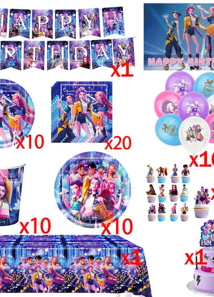 Set Decorazioni per Feste di Compleanno K-Pop, Articoli per Tavola, Palloncini, Bicchieri, Piatti, Tovaglioli, Decorazione per Torta, Striscione, Sacchetto Regalo - Accessori per Feste