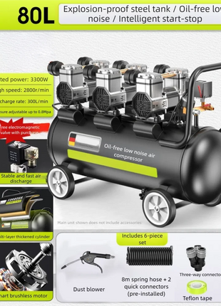 2800r/min Air Compressor Silent Oil-Free Air Compressor for Woodworking Car repair High Pressure Inflator Pump Compressor Pump