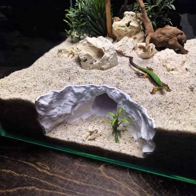 Reptile Aquatic Dual-Use Cave Tunnel Hideout Non-Toxic Decor for Gecko Crab Fish Shrimp Aquarium Terrarium Land Water Landscape
