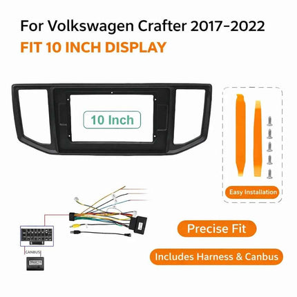 Per VW Volkswagen Crafter 2017-2022, Cornice Radio Auto 2DIN da 10 Pollici, Adattatore Cablaggio + Decoder Canbus