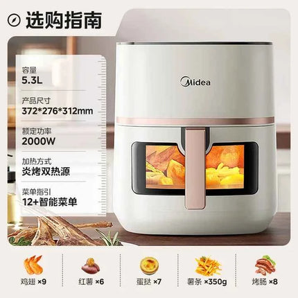 Friggitrice ad Aria Midea - Doppia Fonte di Calore, Vapore, Grill, Finestra Visiva