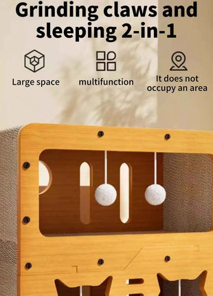 Large Cat House with Scratching Board Indoor Cat Shelter for Resting and Playing Easy Assembly Suitable for Multi-cat Families