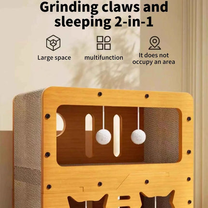 Large Cat House with Scratching Board Indoor Cat Shelter for Resting and Playing Easy Assembly Suitable for Multi-cat Families