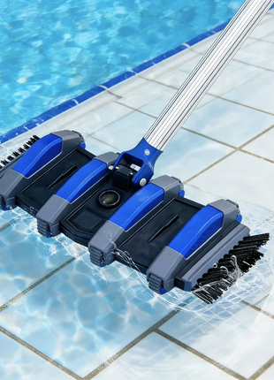 Testa per aspiratore piscina professionale rinforzata con ruote e manico in alluminio, testa flessibile pesata per aspirazione professionale