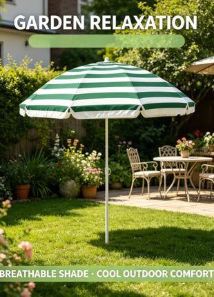 Ombrellone da spiaggia a righe in TNT da 180 cm con frange, ombrellone portatile da esterno a 8 stecche, ombrellone da spiaggia a righe impermeabile e resistente al vento per giardino, piscina, mare, campeggio