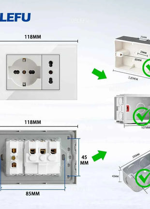 DELEFU Vetro temperato bianco Italia USB TypeC Presa a muro a ricarica rapida Schuko Tuya Wifi Smart Switch Sat TV Tel Campanello Cile