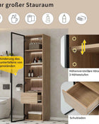 Lazyspace 5-Layer Bathroom Cabinet with LED Light Strip, Wooden Bathroom Shelf with 1 Drawers and 1 Glass Door