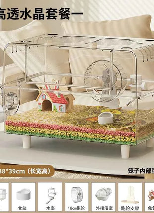‌Premium Hamster Cage, Thickened Acrylic Gerbil Mansion, Chew-Proof Luxury Habitat with Large Space, Ventilated Small Pet Home