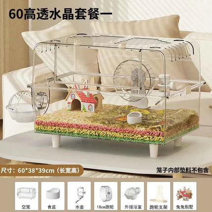 ‌Premium Hamster Cage, Thickened Acrylic Gerbil Mansion, Chew-Proof Luxury Habitat with Large Space, Ventilated Small Pet Home