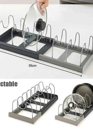 Expandable Stainless Steel Storage Rack Kitchen Cabinet Holder for Pan Pot Lid Cutting Board Drying Cookware Dish Rack Organizer