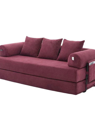 Folding Compression Sofa with Metal Frame, Side Pockets Plus 3 Pillows. Freely Configurable. Modern Metal-fabric Combination