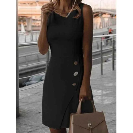 Abito corto da donna bianco elegante con bretelle con scollo tondo e gonna sexy aderente che abbraccia i fianchi Mini abito con bottoni a nastro puro Nuovo