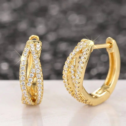 Orecchini a Cerchio Huitan con Design Intrecciato per Donna, Accessori Eleganti per Matrimoni e Feste, Gioielli Affascinanti con Zirconi Incastonati