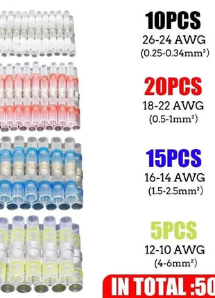 50PCS Heat Shrinkable Wire Connectors SST21 Waterproof Sleeve AWG22-18 Butt Electrical Splice Tinned Solder Seal Terminal
