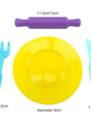 Stampi per pasta da gioco per alimenti per bambini Plastica Frutta Verdura Gnocco Stampo per noodle Coltello Forchetta Ciotola Piatto Accessori per plastilina Giocattoli
