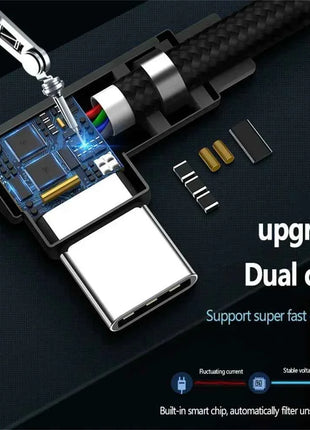 40W 5A USB To Type C Fast charge Weave Data Cable 90 Degree Phone Charger Cable For iPhone Xiaomi Redmi Huawei USB Charging Wire