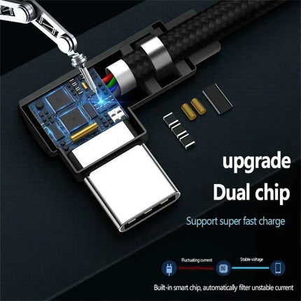 40W 5A USB To Type C Fast charge Weave Data Cable 90 Degree Phone Charger Cable For iPhone Xiaomi Redmi Huawei USB Charging Wire