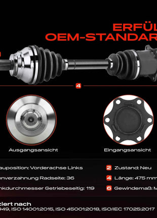 Frankberg 1x Albero di Trasmissione Anteriore Sinistro per VW Golf Passat Touran Audi A3 Skoda Octavia Seat 1K0407271FB 1K0407761JX