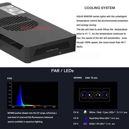 110-240V AQUA NEST Aquarium Light W30/40/60 Full CREE Spectrum Saltwater Lighting Invisible WiFi Design for Coral Reef Fish Tank