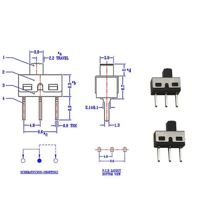 90 Pz/scatola SS12D00 SS12F15 SS12D10 SPDT Interruttore A Scorrimento 1P2T 2 Posizioni Interruttore A Levetta Lunghezza Della Maniglia: 3MM 4MM 5MM 6MM
