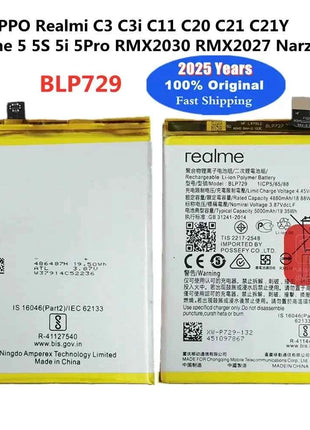 2025 Years 5000mAh BLP729 Original Battery For OPPO Realme 5S 5i 5 Pro Realmi C3 C3i C11 C20 C21 C21Y Narzo 50i Batteries